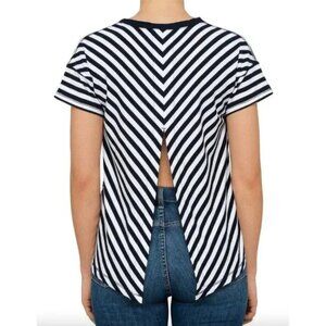 Rag & Bone Kat Split Back Tee in Navy and White Stripes, Size XS